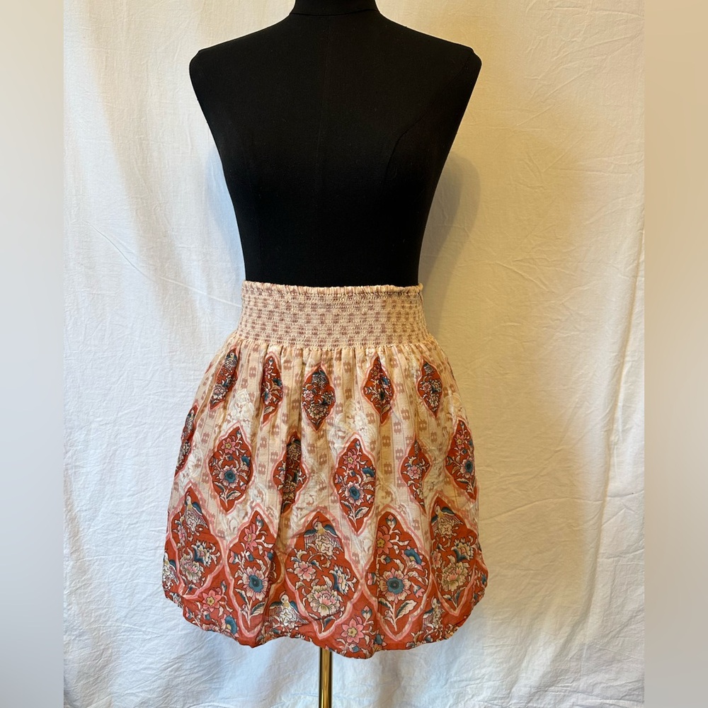 Ecote Boho Floral Paisley Smocked Waist Mini Skirt Size XS Cotton